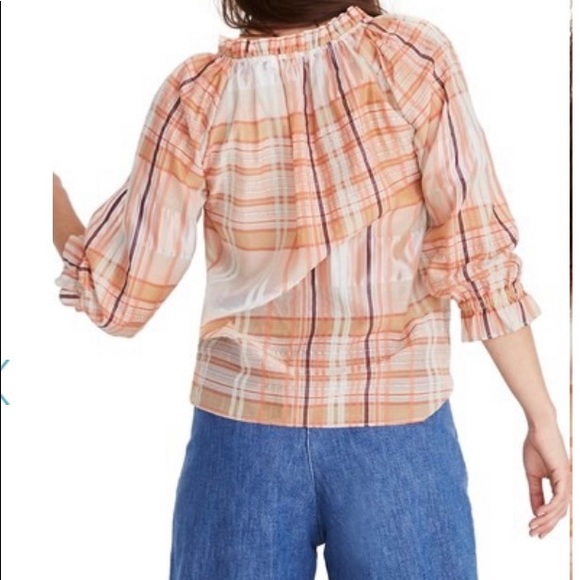 Madewell Orange Plaid Ruffle Top - Picture 3 of 4